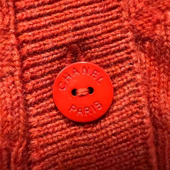 Chanel Cashmere Vintage Orange V Neck Button  Vest - Picture 12 of 13